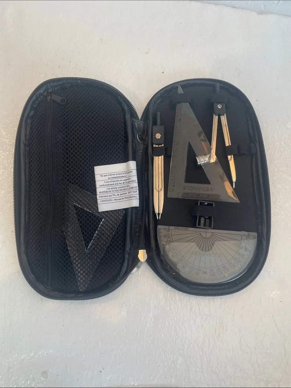 Merangue geometry trigonometry tools math set Floral Black Pouch Mesh zippers